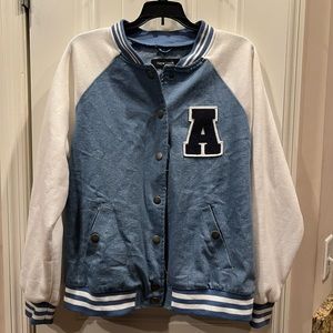 A New Day Blue Denim Lettermen Moto Style Jacket Sz 1x